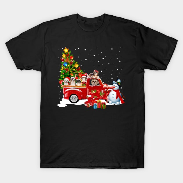 Guines Red Car Truck Christmas Tree Funny Santa T-Shirt T-Shirt by kimmygoderteart